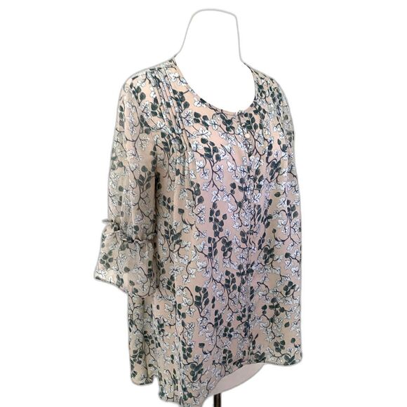 Lauren Conrad Leaf Print Tunic Top 3/4 Sleeve A-Line Blouse Flowy Boho Sz M - Picture 4 of 7
